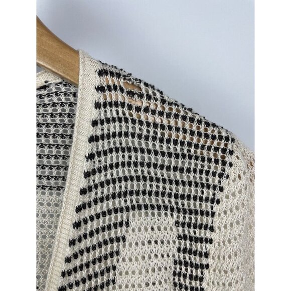 Nic + Zoe Cream Black Open Knit Linen Blend Wrap Cardigan Sweater Size XS - Picture 2 of 9